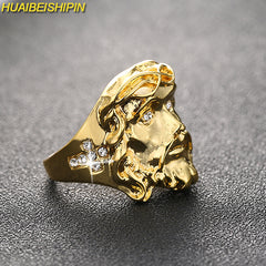 Crystal Cross Jesus Piece Rings